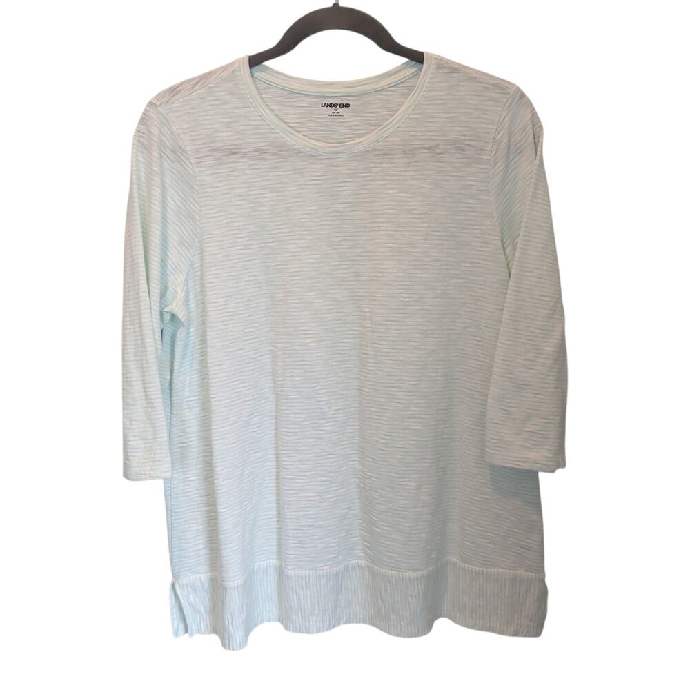 Lands End Women's Plus Sz 1X (16-18) Slub Cotton 3/4 Sleeve Blue Stripe T Shirt